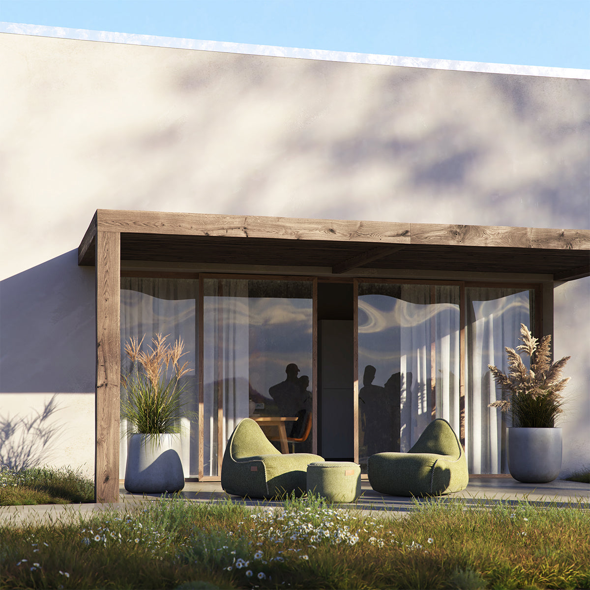 Cobana Lounge Chair & Pouf Olive