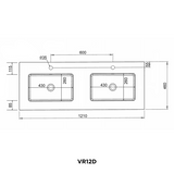 Reno Solid Surface vask, 121 x 46 x 1,2 cm, mat hvid, dobbelt vask