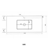 Nordic snedker vaskeskab i Natur lakeret eg med Reno solid surface badbordplade i bredde 100 cm med hanehul