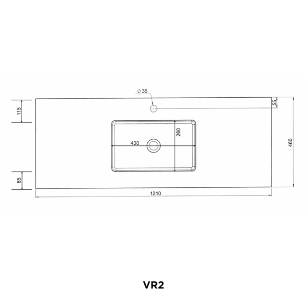 Nordic snedker vaskeskab i Røget lakeret eg med Reno solid surface badbordplade i bredde 120 cm med hanehul