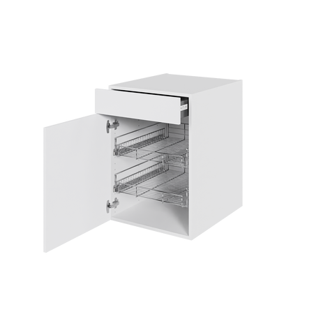 Multi-Living Køkken grydeskab i Hvid Front underskab H: 70,4 cm D: 60,0 cm - 2 udtræksriste 1 låge og 1 skuffe med deludtræk og softluk - Bredde: 50 cm